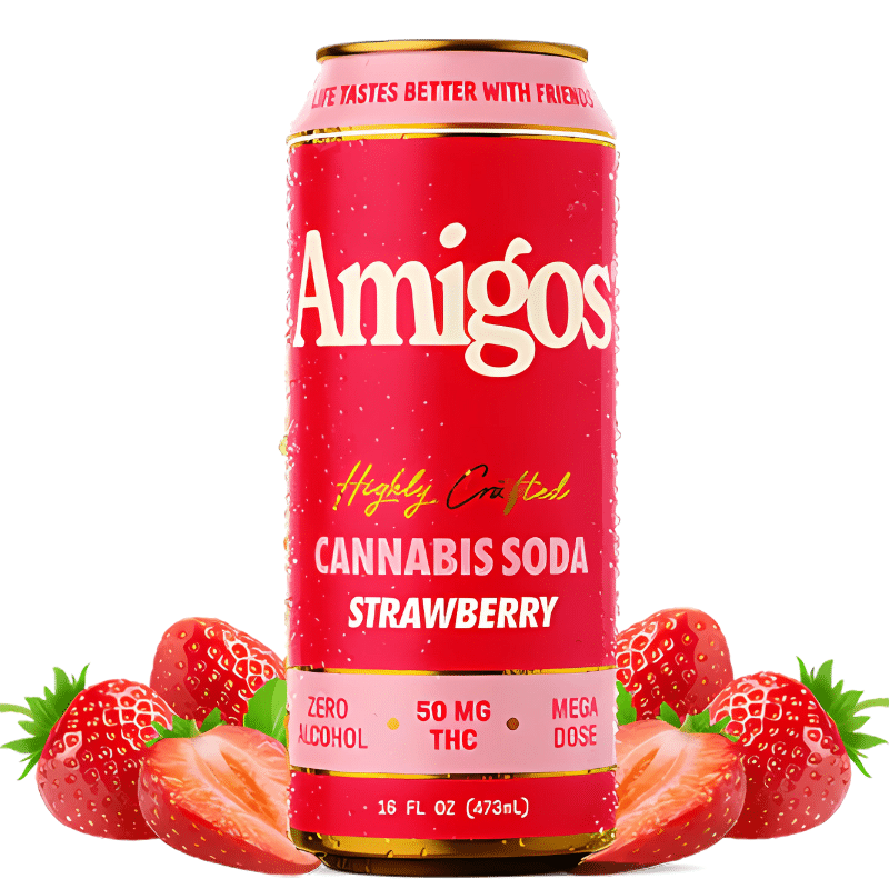 Amigos Strawberry 50MG THC Soda included in the Giwigi Starter Kit