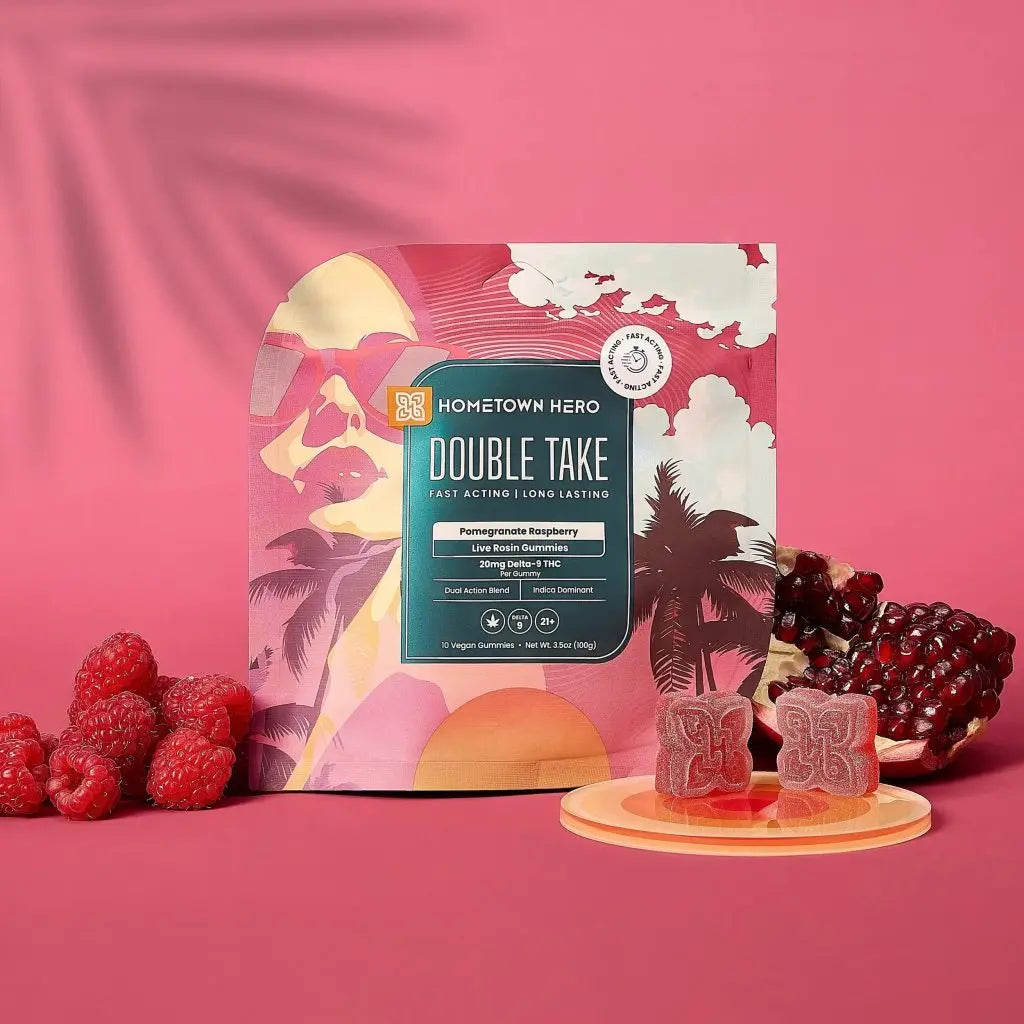 Pomegranate Raspberry Live Rosin Delta 9 Gummies - 20mg, Indica (10ct) product image
